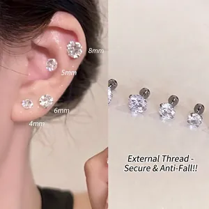 Screw back silver studs with sparkling crystals in 4mm to 8mm sizes for women