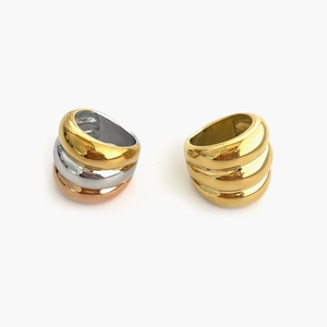 Three-layer chunky stainless steel rings in tricolor and 18K gold finish for women