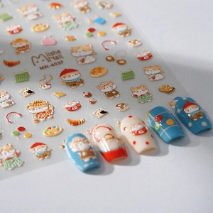 Pro Ultra-thin 3D Nail Stickers featuring warm orange cat and autumn motifs, MN-403F