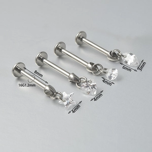 G23 titanium labret set with star, heart, round and marquise zircon studs for piercings