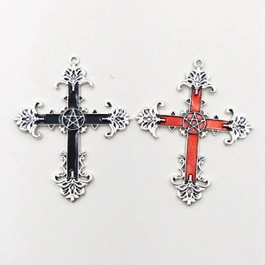 Gothic style black and red enamel cross pendants with pentagram for DIY jewelry