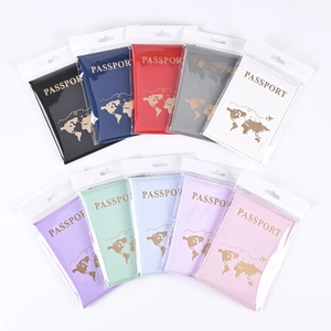 World Map PU Leather Passport Holder Gold Stamped Travel Passport Cover Slim Document Organizer Case For Men And Women