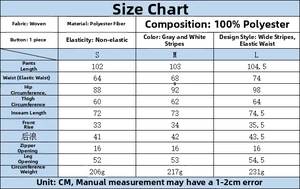 Tableau des tailles détaillé pour ensemble rayé gilet et pantalon avec mesures en cm