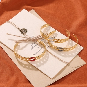 Three-piece gold-plated stainless steel open bracelets with colorful zircon inlays