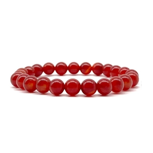 Deep red 8mm agate bead bracelet for women featuring polished round elastic gemstone beads