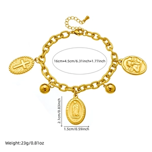 Gold vintage religious pendant chain set with dimensions and weight measurements shown