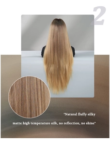 Close-up of matte high temperature silk texture for long blonde ombre synthetic wig