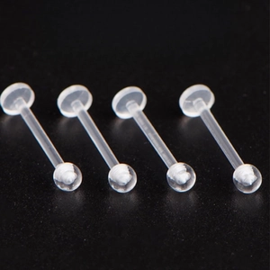 Transparent acrylic lip and cartilage piercing studs set with threaded ball closures