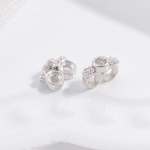 S925 sterling silver triple-row pearl spacer bead with micro-pave crystals for DIY jewelry