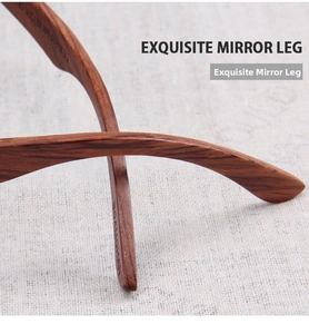 Exquisite handmade wood grain temple detail of polarized wooden sunglasses in close-up