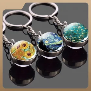 Vintage Vincent Van Gogh Art Oil Painting Keychain Silver Alloy Metal Glass Dome Pendant Keyring Artistic Souvenir Gift
