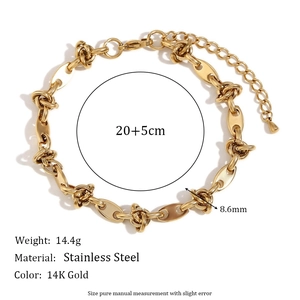 Minimalist 14K gold plated stainless steel coffee bean knot chain anklet for women