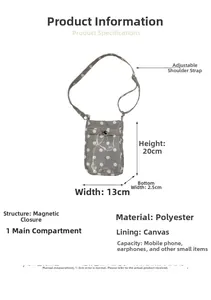 Polka-Dot Umhängetasche für Handys aus Polyester mit Magnetverschluss und 20x13cm Maßen