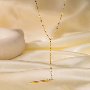 Y-Shaped Pendant Necklace Stainless Steel Gold Plated Long Bar Tassel Geometric Minimalist Jewelry For Women