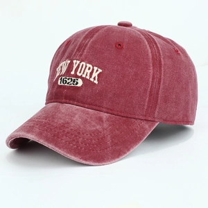 Casquette de baseball en coton bordeaux délavé avec broderie New York 1625 rétro
