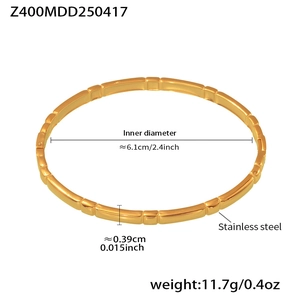 Detailed size specifications for a gold plated stainless steel segmented bangle bracelet