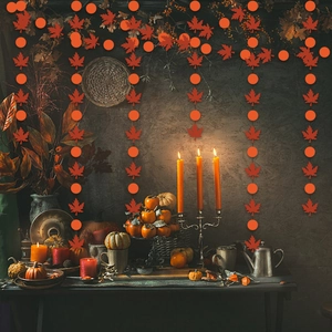 Vertical hanging maple leaf garland with round sequins for Thanksgiving party decor