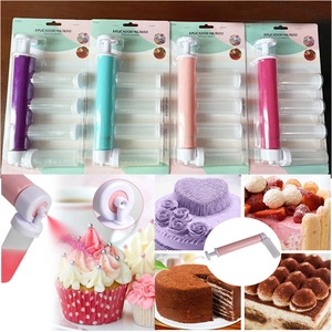 Manual Cake Airbrush Coloring Duster Plastic Baking Decorating Tools With 4 Spray Tubes For Mousse Cake Dessert