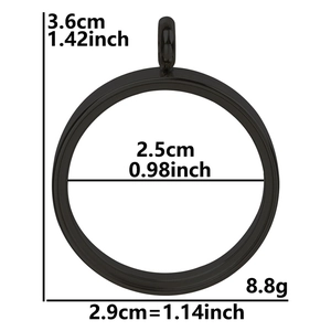 Technical drawing of a black stainless steel locket pendant with dimensions and weight