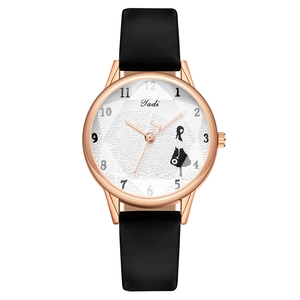Elegante orologio al quarzo da donna con cinturino in pelle nera e quadrante con silhouette