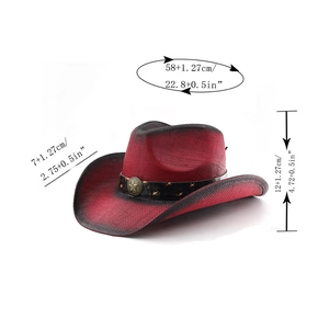 Two-tone woven western cowboy hat in red and black with star leather band decoration