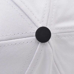 Macro shot of cotton baseball cap top button with black contrast and contrast stitching