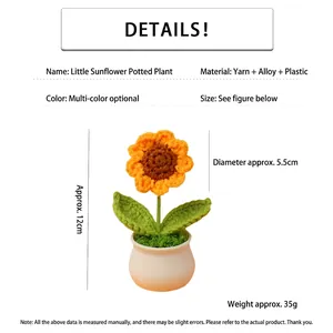 Handmade crochet sunflower potted plant in white pot for desktop home decoration