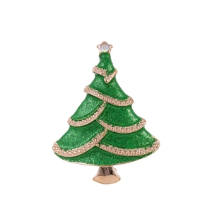 Zinc Alloy Green Enamel Christmas Tree Brooch Gold Plated Rhinestone Corset Suit Accessories Pins Festive Xmas Jewelry Gift