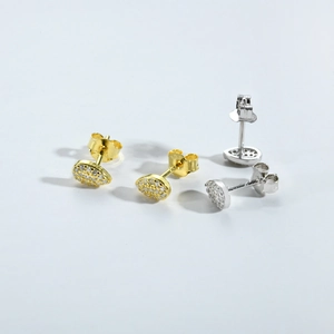 Minimalist S925 sterling silver drop earrings with pavé crystals in gold and silver