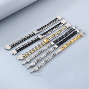 Men's hip-hop fish scale stainless steel bracelets in black, gold, and silver finishes