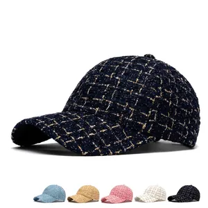 Classic tweed baseball cap with gold thread plaid and multiple color variations
