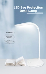 Detail of adjustable white LED desk lamp neck with touch control and 3-level dimming