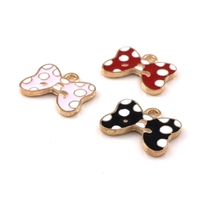Polka dot bow jewelry pendants in pink, red and black for DIY earrings making
