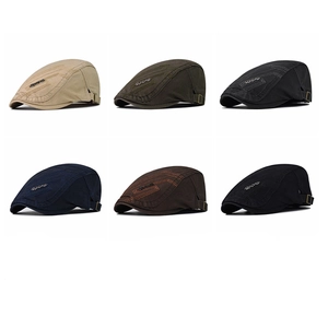 Cotton flat caps set in six colors with side metal sport lettering and adjustable buckle