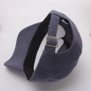 Close-up of adjustable metal buckle and stitching on children baseball cap
