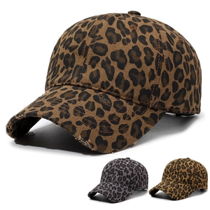Distressed Leopard Print Baseball Cap Cotton Retro Distructed Streetwear Adjustable Hat For Women Men