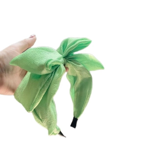 Green seersucker oversized bow headband for women with elegant wide band hair accessory