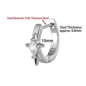 Polished 316L titanium steel huggie earring with micro-set zircon star and 0.8mm pin