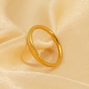Minimalist Plain Band Ring 18K Gold Plated Stainless Steel High Polished Non Fading Fashion Jewelry For Women