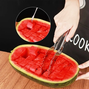 Stainless steel watermelon slicer tool for cutting and serving fresh fruit cubes easily