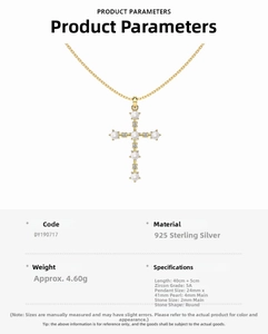 Detailed specs of S925 silver cross necklace with shell pearls and 5A cubic zirconia