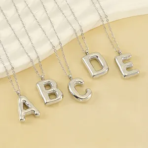 Bubble Letter Pendant Necklace Stainless Steel 304 Puffy 3D Alphabet Initial Hip Hop Style Jewelry For Women Men