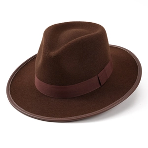 Classic dark brown felt cowboy hat with ribbon band, stylish western jazz fedora style