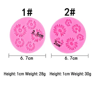 Mini daisy flower silicone mold for DIY crafts with size specifications in pink finish