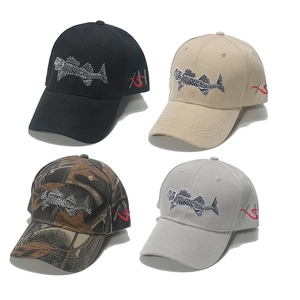 Fish Bone Skeleton Embroidery Baseball Cap Acrylic Outdoor Sunshade Camo Fishing Hat Hip Hop Streetwear Unisex