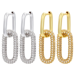 Moderne Geometrische Kupfer Rechteckige Ohrringe Für Damen Mikroeingelegte Strass Doppelglieder Kette Ohrclips Schmuck Geschenk
