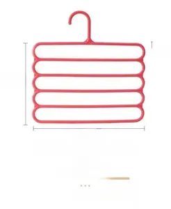 Detailed view of pink five-tier pants hanger dimensions showing 28cm width and 21cm height