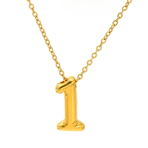 Collier en acier inoxydable plaqué or avec pendentif chiffre un bulle pour femme