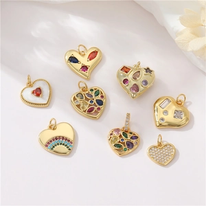 Heart Pendant Copper Micro Zircon Gold Plated DIY Jewelry Making Accessories Elegant Minimalist Light Luxury Style