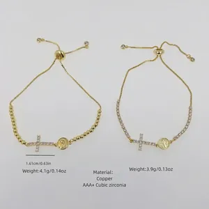 Bracciale in rame placcato oro 18k con croce, ciondolo San Giuda e zirconi cubici